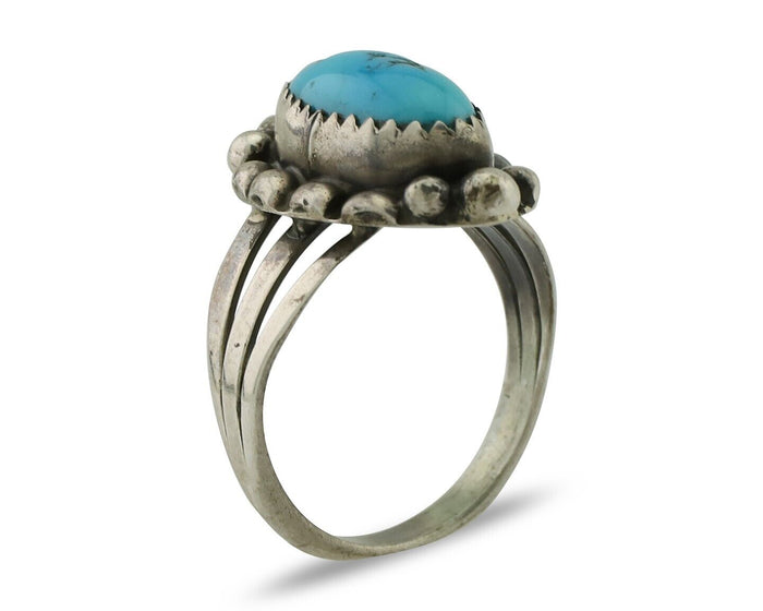 Navajo Ring 925 Silver Sleeping Beauty Turquoise Artist Signed SC C80s