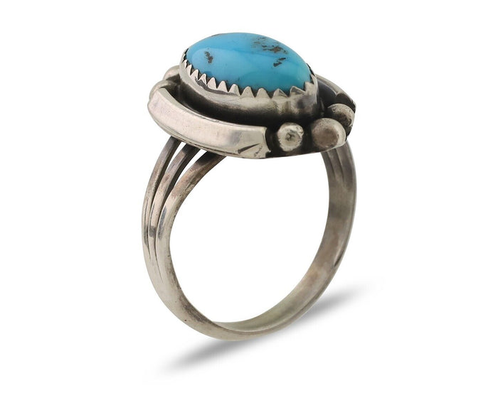 Navajo Ring 925 Silver Sleeping Beauty Turquoise Artist Signed SC C.80's
