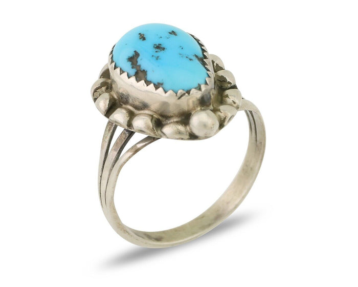 Navajo Ring 925 Silver Sleeping Beauty Turquoise Artist Signed SC C.80's
