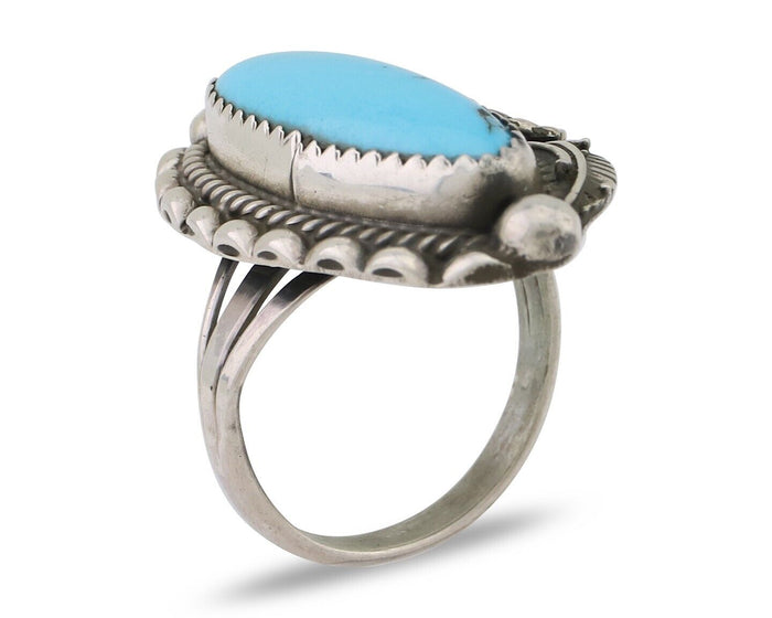 Navajo Ring 925 Silver Sleeping Beauty Turquoise Artist Signed SC C.80's