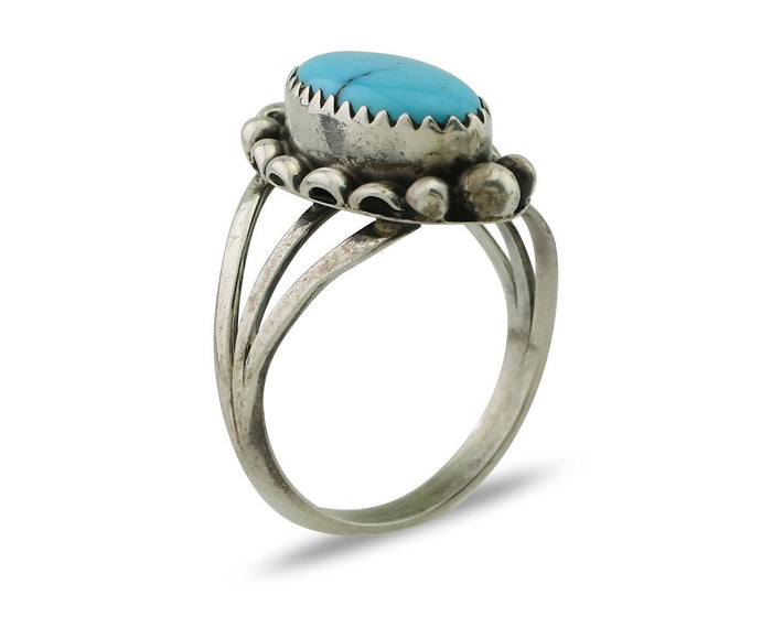 Navajo Ring 925 Silver Sleeping Beauty Turquoise Artist Signed SC C.80's