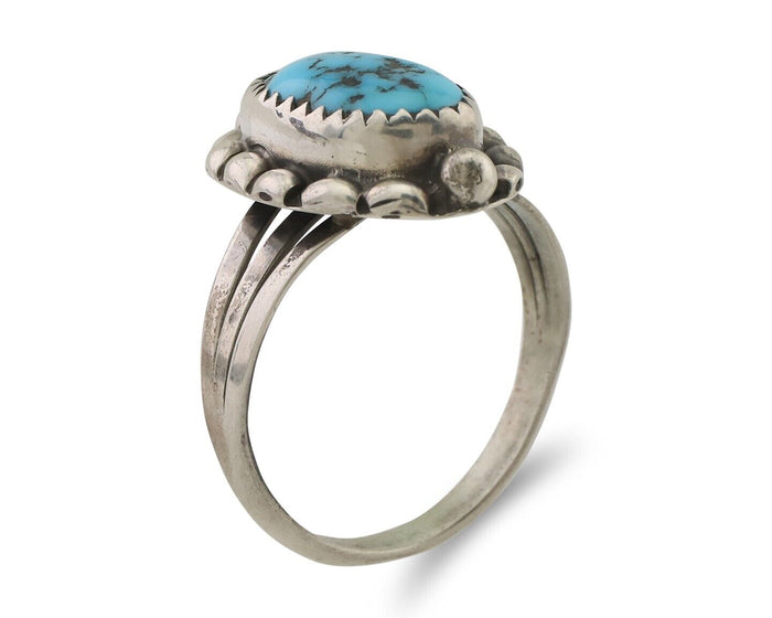 Navajo Ring 925 Silver Sleeping Beauty Turquoise Artist Signed SC C.80's