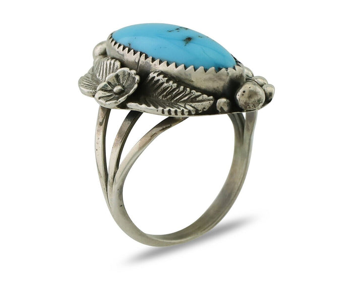 Navajo Ring 925 Silver Sleeping Beauty Turquoise Artist Signed SC C.80's