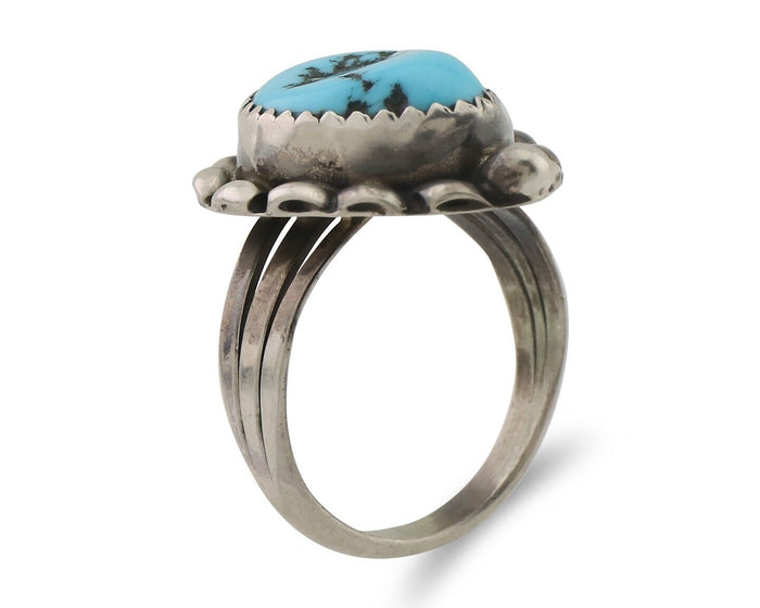 Navajo Ring 925 Silver Sleeping Beauty Turquoise Artist Signed SC C.80's