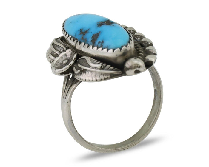 Navajo Ring 925 Silver Sleeping Beauty Turquoise Artist Signed SC C.80's