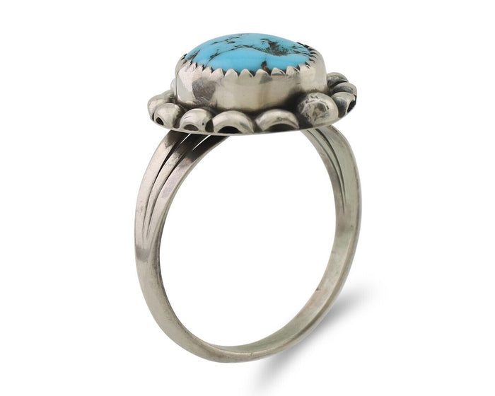 Navajo Ring 925 Silver Sleeping Beauty Turquoise Artist Signed SC C.80's