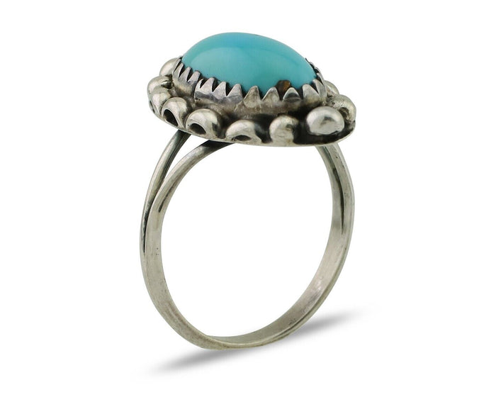 Navajo Ring 925 Silver Sleeping Beauty Turquoise Artist Signed SC C.80's