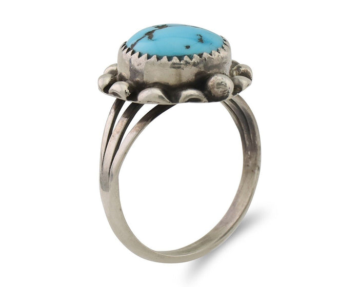 Navajo Ring 925 Silver Sleeping Beauty Turquoise Artist Signed SC C.80's