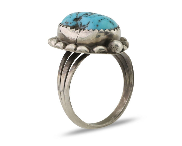 Navajo Ring 925 Silver Sleeping Beauty Turquoise Artist Signed SC C.80's