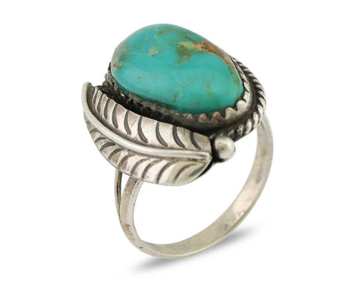 Navajo Ring 925 Silver Sleeping Beauty Turquoise Artist Signed SC C.80's