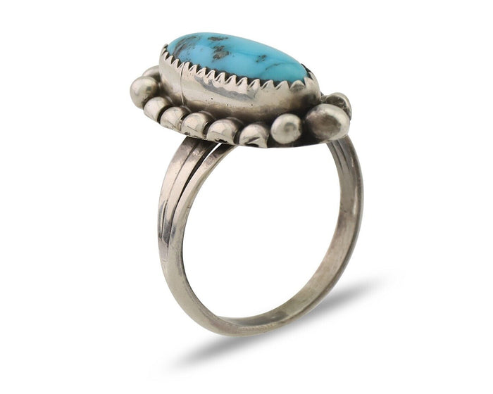 Navajo Ring 925 Silver Sleeping Beauty Turquoise Artist Signed SC C.80's