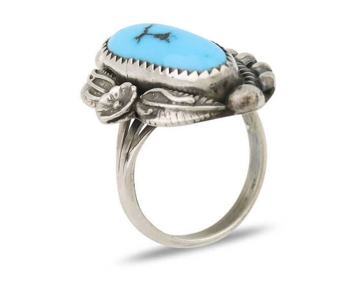 Navajo Ring 925 Silver Sleeping Beauty Turquoise Artist Signed SC C.80's