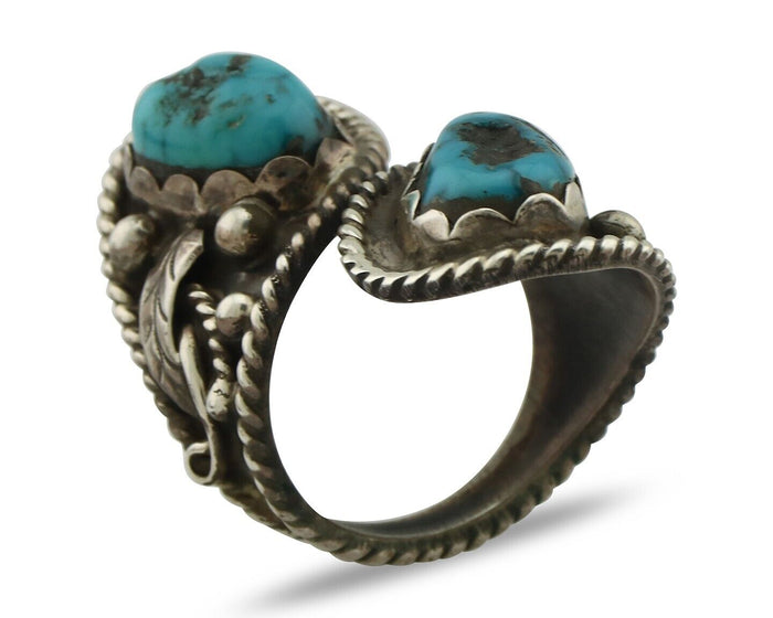 Navajo Ring 925 Silver Sleeping Beauty Turquoise Artist Signed SC C.80's