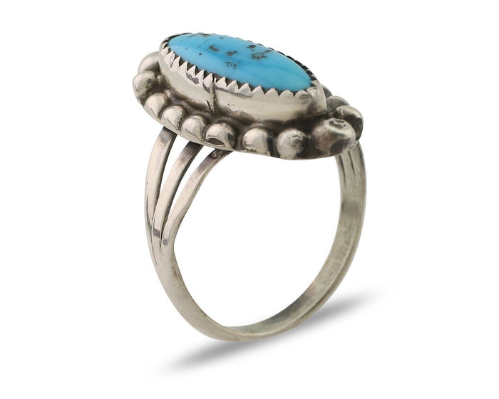 Navajo Ring 925 Silver Sleeping Beauty Turquoise Artist Signed SC C.80's
