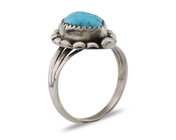 Navajo Ring 925 Silver Sleeping Beauty Turquoise Artist Signed SC C.80's