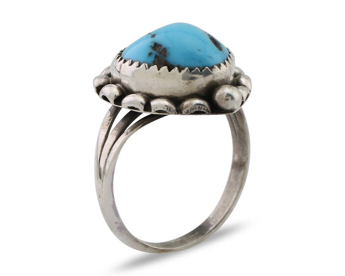 Navajo Ring 925 Silver Sleeping Beauty Turquoise Artist Signed SC C.80's