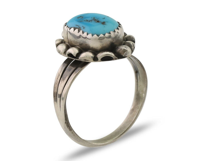 Navajo Ring 925 Silver Sleeping Beauty Turquoise Artist Signed SC C.80's
