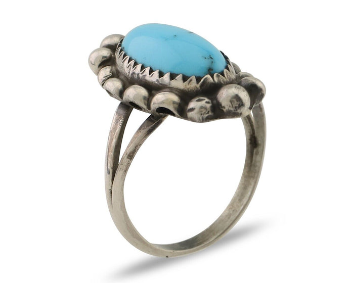 Navajo Ring 925 Silver Sleeping Beauty Turquoise Artist Signed SC C.80's