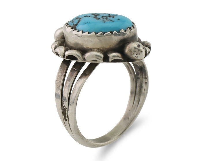 Navajo Ring 925 Silver Sleeping Beauty Turquoise Artist Signed SC C.80's