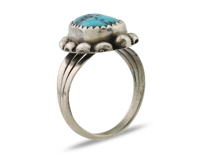 Navajo Ring 925 Silver Sleeping Beauty Turquoise Artist Signed SC C.80's