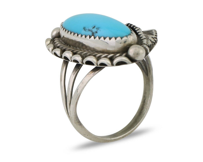 Navajo Ring 925 Silver Sleeping Beauty Turquoise Artist Signed SC C.80's