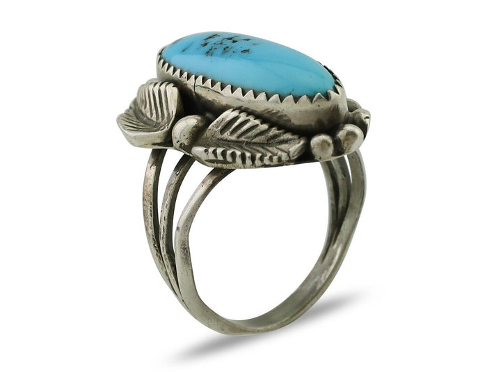 Navajo Ring 925 Silver Sleeping Beauty Turquoise Artist Signed SC C.80's