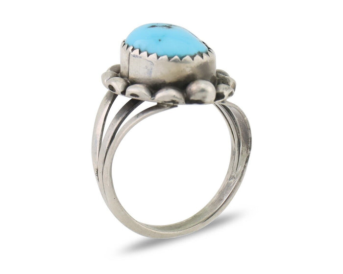 Navajo Ring 925 Silver Sleeping Beauty Turquoise Artist Signed SC C.80's