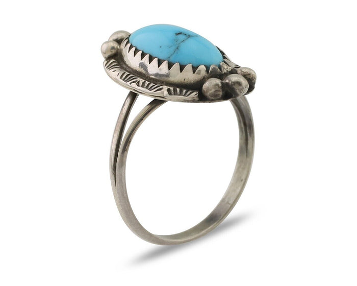 Navajo Ring 925 Silver Sleeping Beauty Turquoise Artist Signed SC C.80's