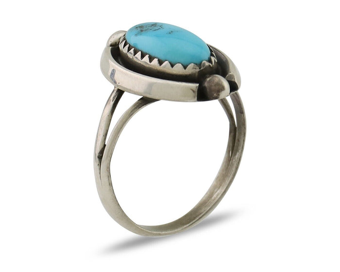 Navajo Ring 925 Silver Sleeping Beauty Turquoise Artist Signed SC C.80's