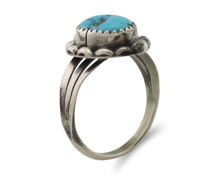 Navajo Ring 925 Silver Sleeping Beauty Turquoise Artist Signed SC C.80's