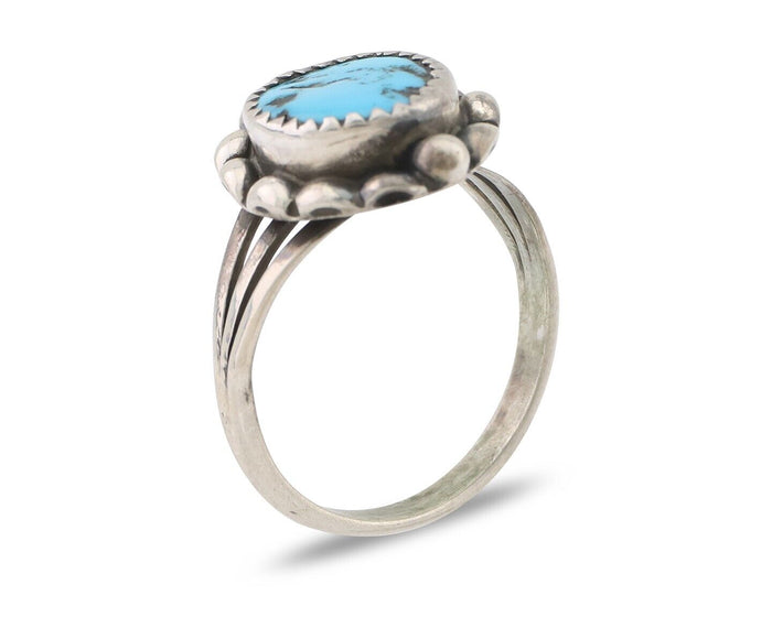 Navajo Ring 925 Silver Sleeping Beauty Turquoise Artist Signed SC C.80's