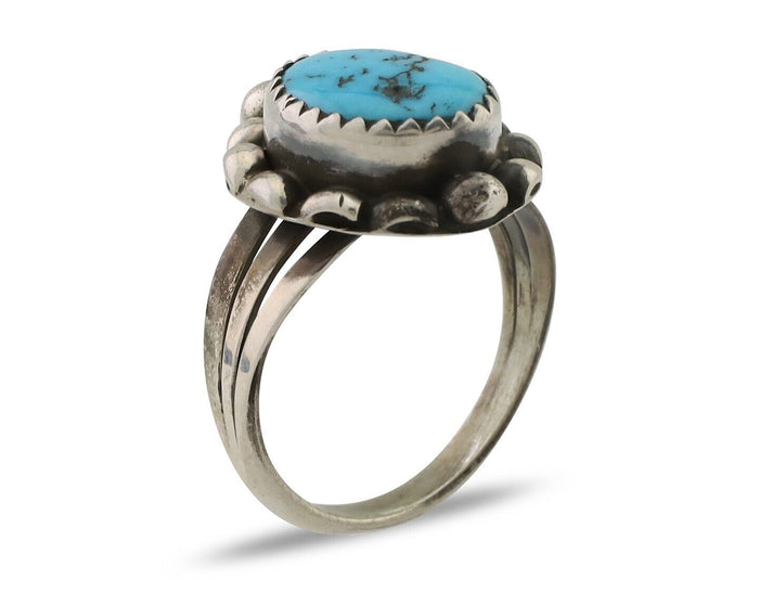 Navajo Ring 925 Silver Sleeping Beauty Turquoise Artist Signed SC C.80's