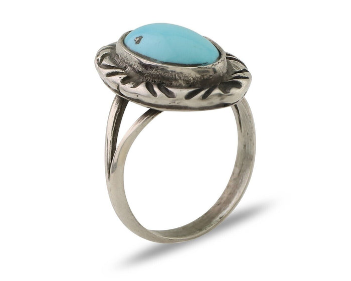 Navajo Ring 925 Silver Sleeping Beauty Turquoise Artist Signed SC C.80's