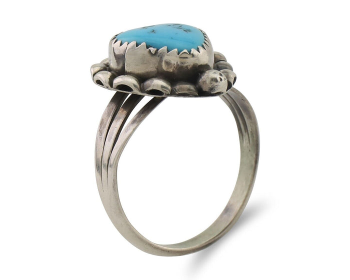 Navajo Ring 925 Silver Sleeping Beauty Turquoise Artist Signed SC C.80's