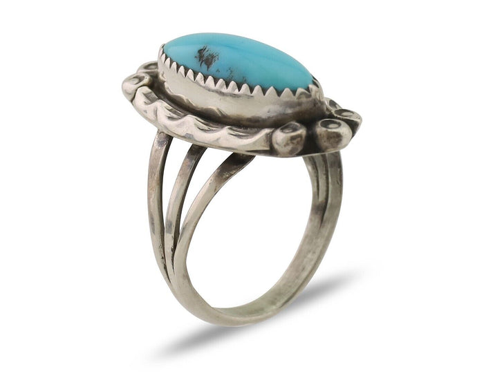 Navajo Ring 925 Silver Sleeping Beauty Turquoise Artist Signed SC C.80's