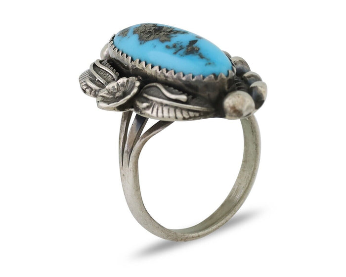 Navajo Ring 925 Silver Sleeping Beauty Turquoise Artist Signed SC C.80's