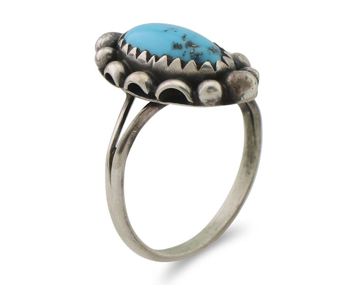 Navajo Ring 925 Silver Sleeping Beauty Turquoise Artist Signed SC C.80's