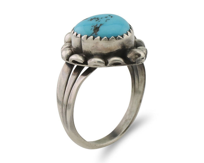 Navajo Ring 925 Silver Sleeping Beauty Turquoise Artist Signed SC C.80's