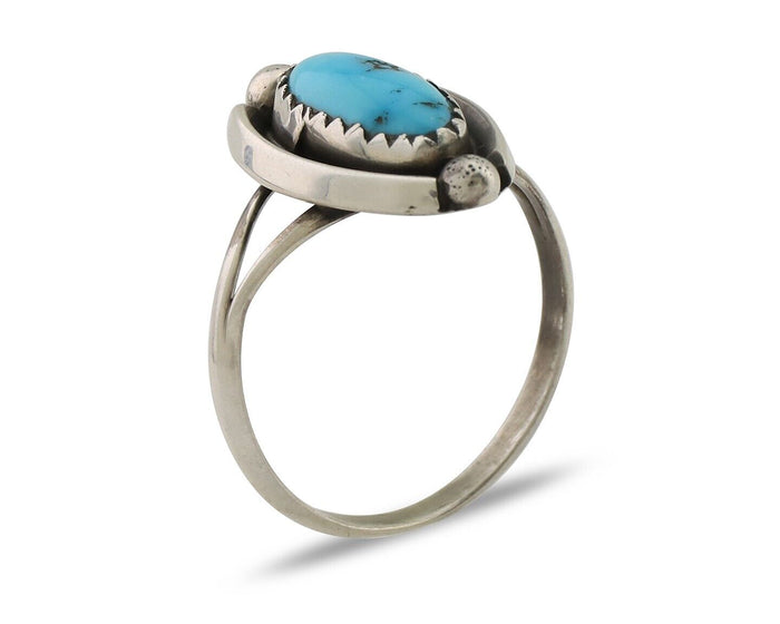 Navajo Ring 925 Silver Sleeping Beauty Turquoise Artist Signed SC C.80's