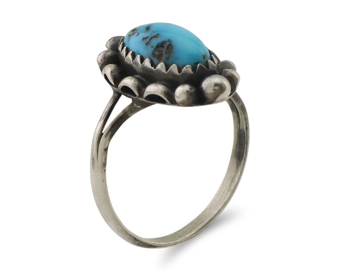 Navajo Ring 925 Silver Sleeping Beauty Turquoise Artist Signed SC C.80's