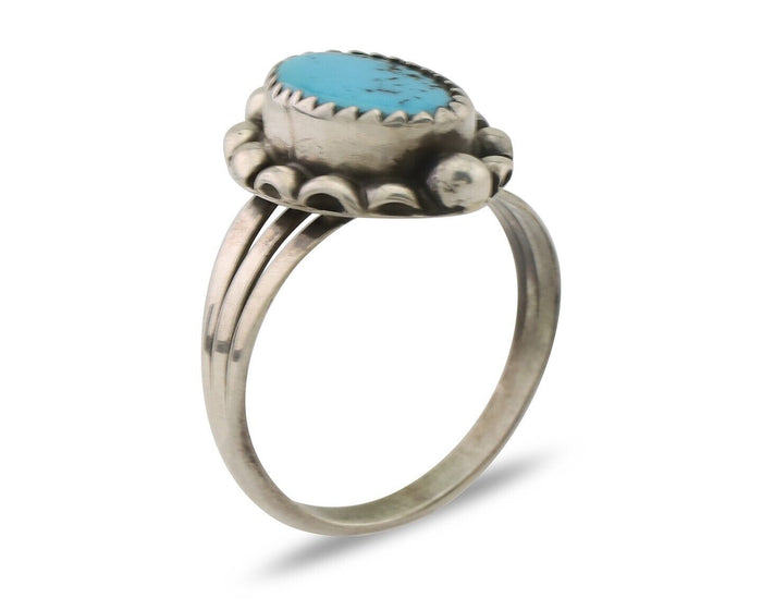 Navajo Ring 925 Silver Sleeping Beauty Turquoise Artist Signed SC C.80's