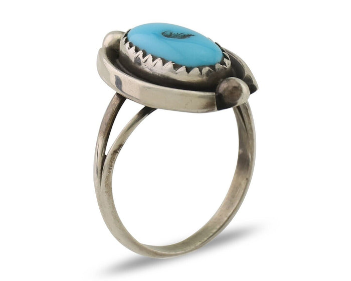 Navajo Ring 925 Silver Sleeping Beauty Turquoise Artist Signed SC C.80's