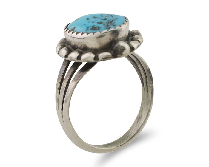 Navajo Ring 925 Silver Sleeping Beauty Turquoise Artist Signed SC C.80's