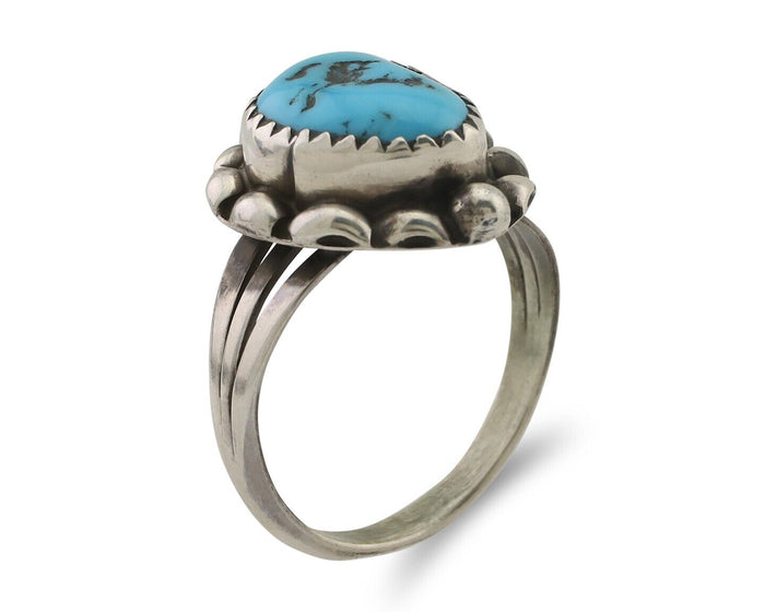 Navajo Ring 925 Silver Sleeping Beauty Turquoise Artist Signed SC C.80's