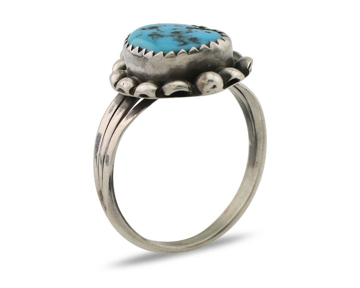 Navajo Ring 925 Silver Sleeping Beauty Turquoise Artist Signed SC C.80's