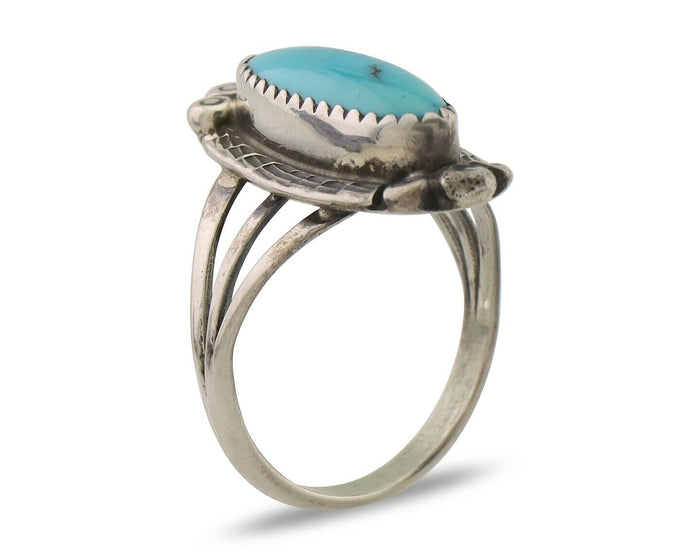 Navajo Ring 925 Silver Sleeping Beauty Turquoise Artist Signed SC C.80's