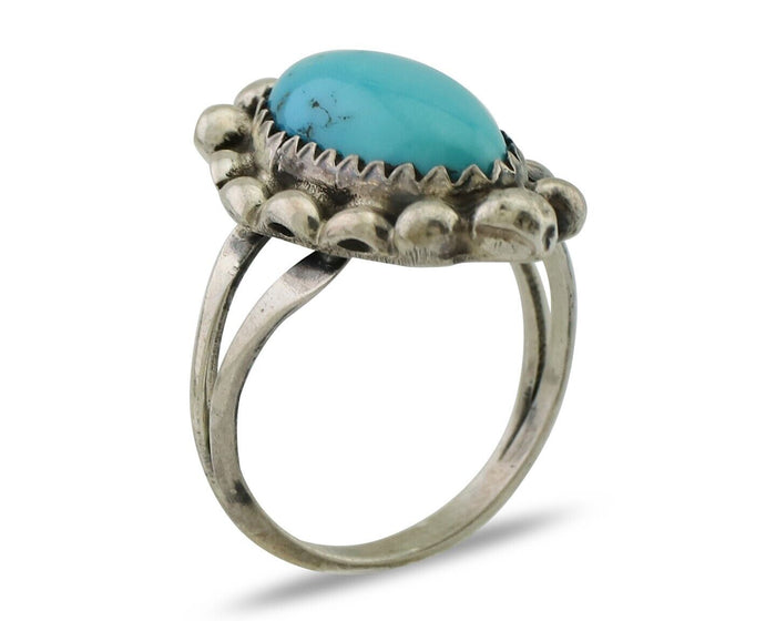 Navajo Ring 925 Silver Sleeping Beauty Turquoise Artist Signed SC C.80's