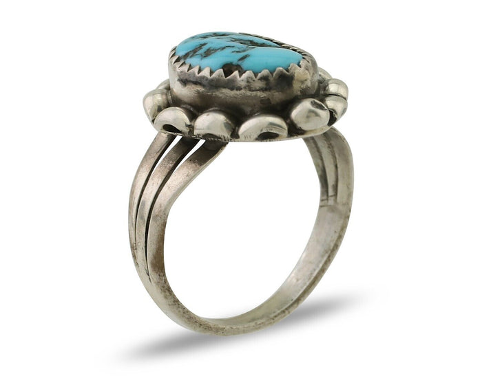 Navajo Ring 925 Silver Sleeping Beauty Turquoise Artist Signed SC C.80's