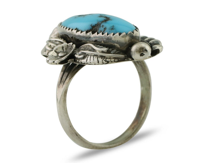 Navajo Ring 925 Silver Sleeping Beauty Turquoise Artist Signed SC C.80's