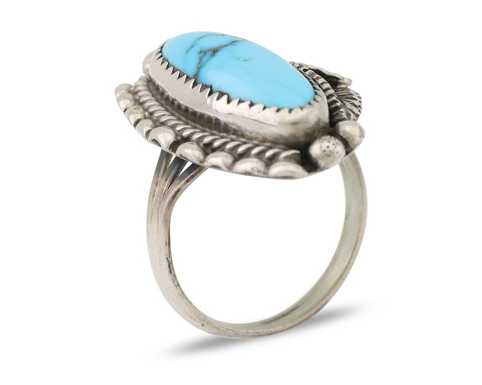 Navajo Ring 925 Silver Sleeping Beauty Turquoise Artist Signed SC C.80's